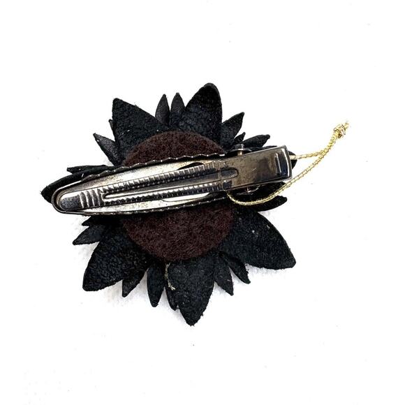 Colette Malouf Metallic Leather Flower Hair Clip Barrette Bronze Gold Signed